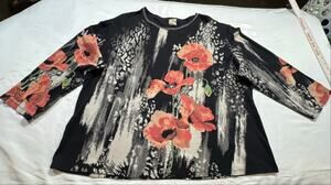 Jess & Jane Women’s 3X Top 100% Cotton Rising Flowers Rhinestones Y2K Poppy Plus